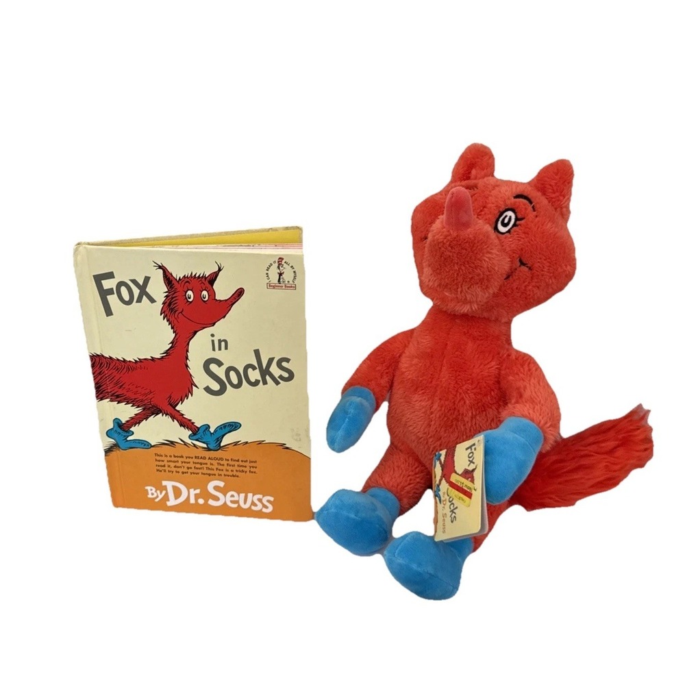 Kohls Cares Dr. Seuss Fox In Socks Plush‎ Toy 16" & Fox In Socks Book 10"x7" New